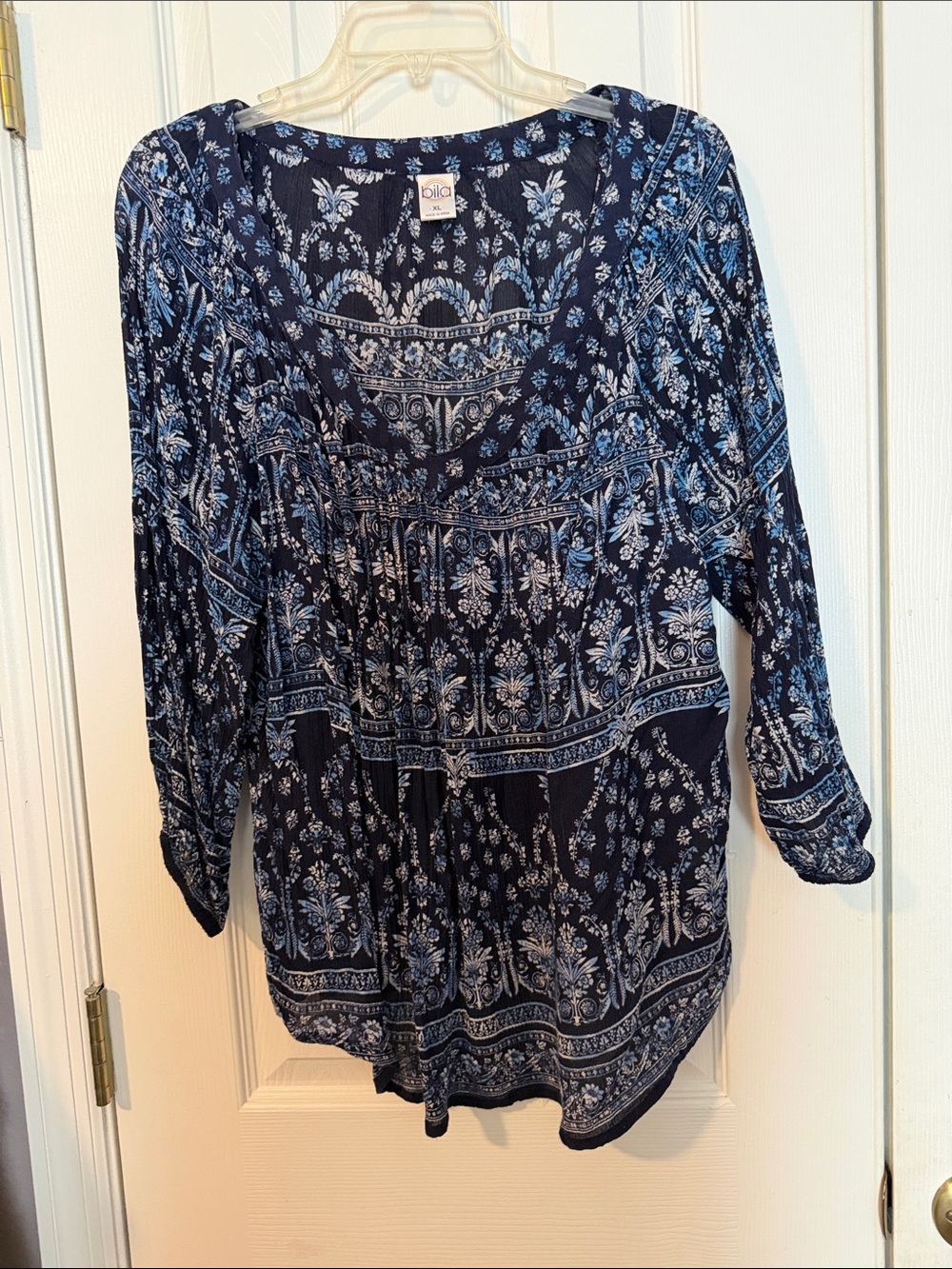 Bila Navy and Light Blue Floral Print Boho Tunic
